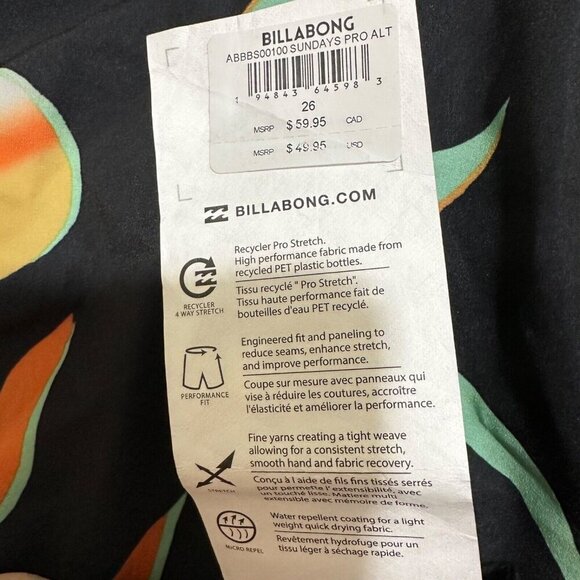 Billabong Big Boy Size 26 (L) Sundays Pro Mid Recycler Board Short Swim‎ NWT - Picture 8 of 9